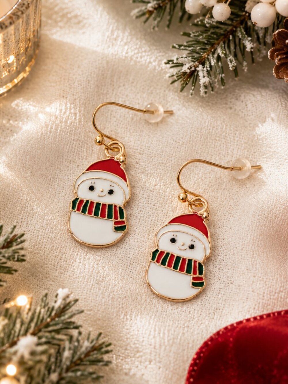 Snowman Christmas Dangle Earrings Enamel Holiday Winter Festive Jewelry - Picture 1 of 5